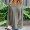 thumbnail image 2 of Long Sleeve Tunic Tops for Women Casual Plus Size Crew Neck Front 2 Pockets Plain T Shirts Basic Tees S-5XL (M, Gray), 2 of 6