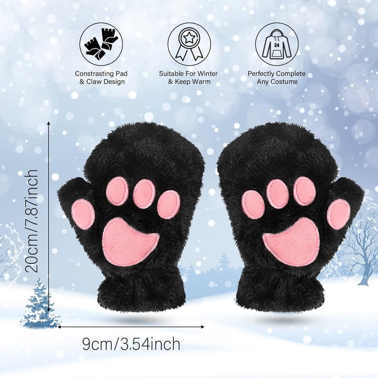 Cute Cat Paw Gloves Warm Winter Plush Mittens With