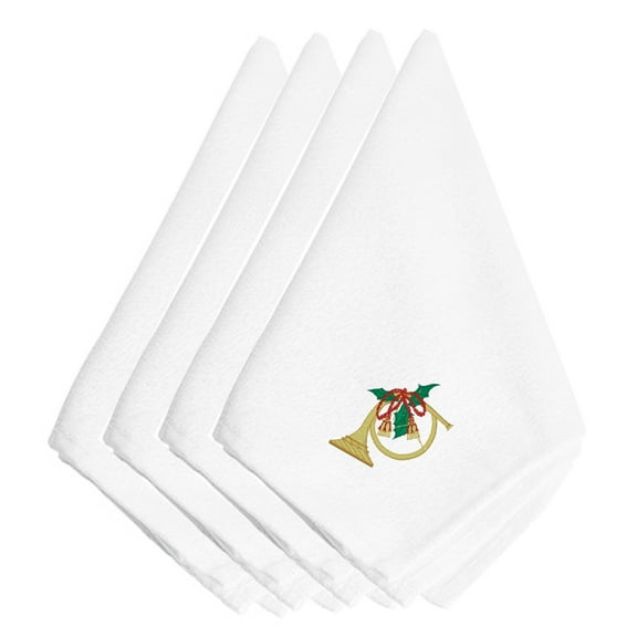 Christmas French Horn Embroidered Napkins Set of 4