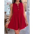 thumbnail image 4 of Robe Mini à Nouer devant pour Femmes Été Sans Manches Plissée Décontractée Ample Style Babydoll Robes Rouge m, 4 of 10