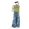 thumbnail image 4 of MUXiin Girls Jeans Size 7 Breathable Straight Leg Wide Leg Jeans Classic Skater Denim Pants Long Trousers Streetwear Flap Pockets, 4 of 5