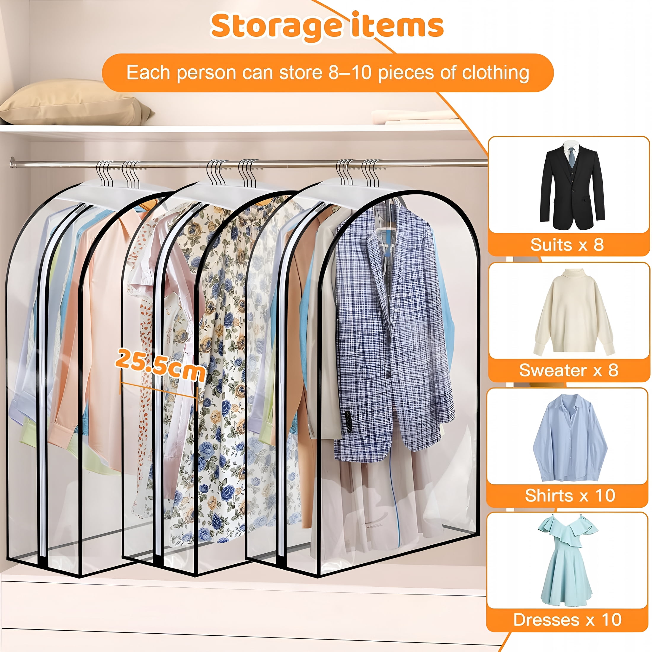 MISSMILE 4 Pack Full Clear Garment Bags with Side Zipper,40" Clothes Covers with 10" Gusset,Transparent Hanging Suit & Coat Covers for Closet Storage,Jackets,Dresses,Windbreakers