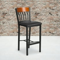 Emma   Oliver Vertical Back Metal Barstool, Cherry Wood, Vinyl Seat, Black/Cherry