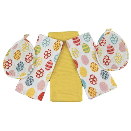 Serafina Home Bright And Colorful Easter Egg Kitchen Set of 5 Two Ovenmitts And Two Decorative Towels