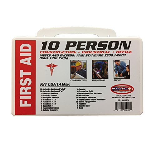 Pack of 12 Rapid Care First Aid 082166C 25 Person 166 Piece ANSI/OSHA Compliant Emergency First Aid Kit in Wall Mountable Metal Case