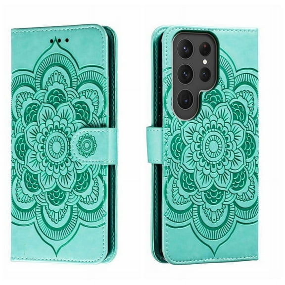 For Samsung Galaxy S23 Ultra 5G Sun Mandala Embossing Pattern Phone Leather Case