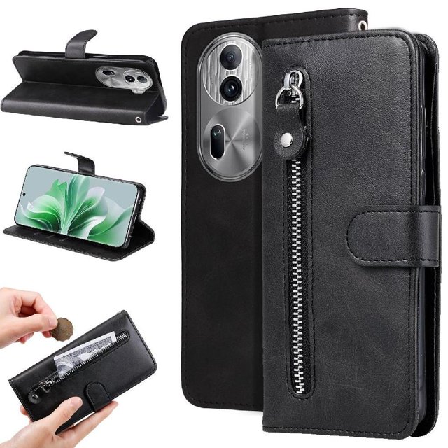 Estuche de Cuero PU con Cierre para OPPO Reno 11 5G , Funda Protectora con Billetera y Correa