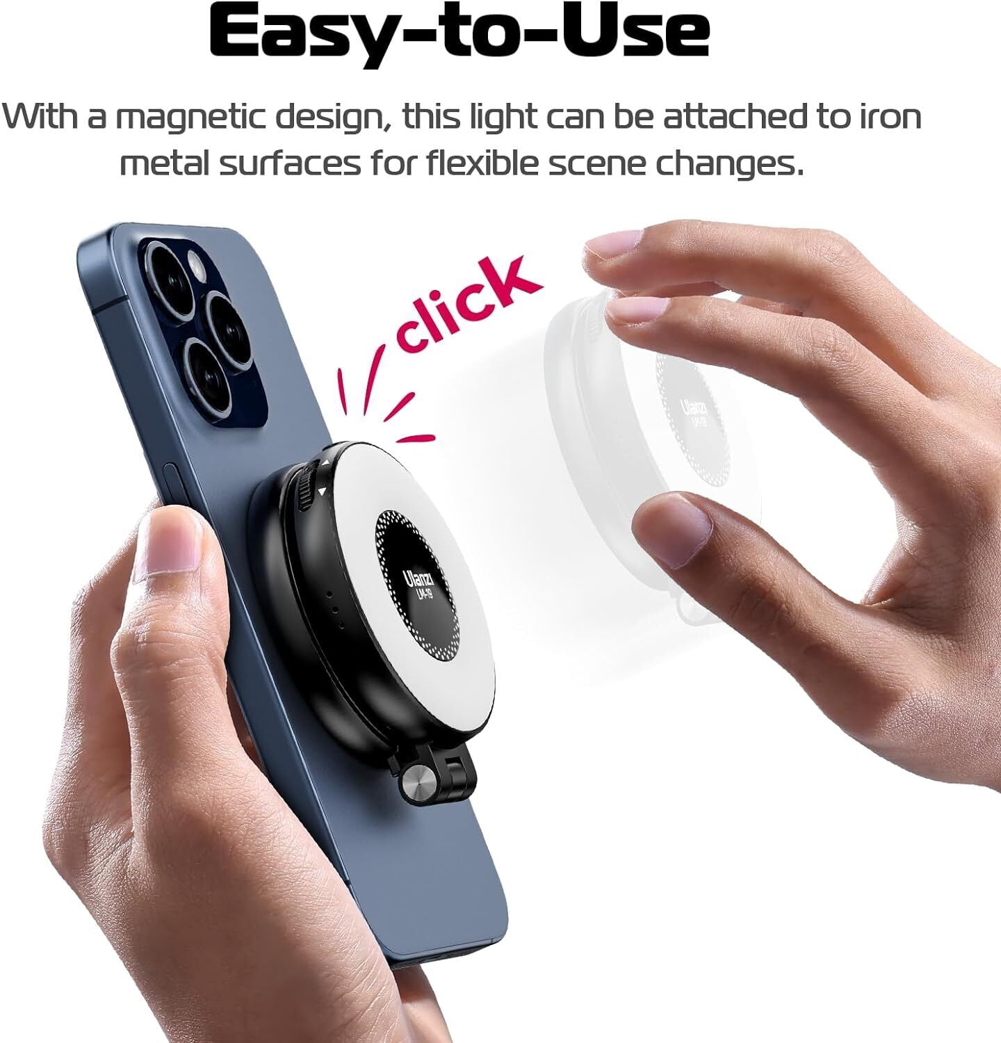 Ulanzi LM19 MagSafe Light Portable Selfie Light for iPhone 16 15 14 13 12 Pro Max Fill Light Phone Stand for Selfie Video Vlog