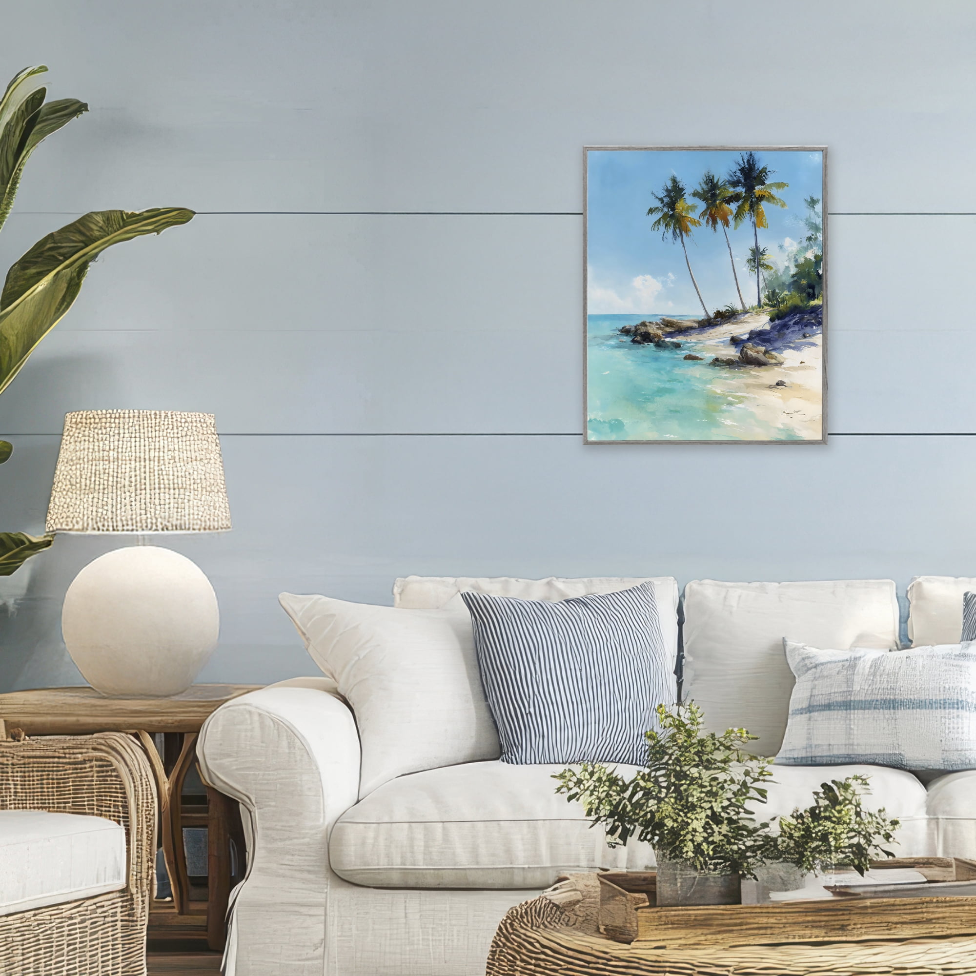Stupell Industries Rocky Tropical Shore Gray Framed Giclee Art, design by Franklyn Gregory