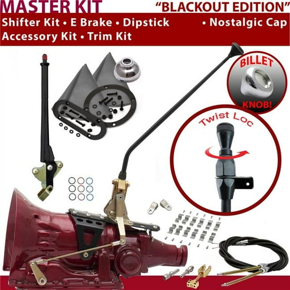 American Shifter AOD Shifter Kit Black 16 in. E Brake Cable Clamp Clevis Trim Kit Dipstick for F26AF