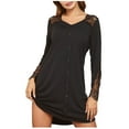 thumbnail image 2 of Woman Nightgown Clearance Women's Fashion Solid Color V-neck Comfortable Loose Camisole Lace Long Sleeves Blouse Casual Tops Dress, 2 of 5