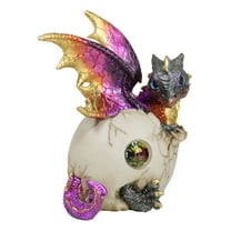 Iridescent Purple And Gold Baby Dragon In Egg Shell With Gemstone Figurine