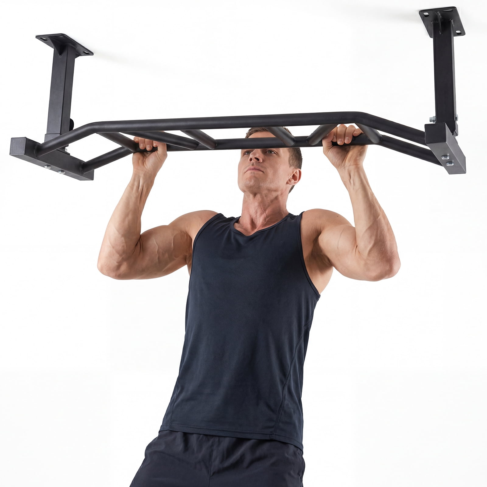 Btidfty 47 Inch Ceiling Mount Pull Up Bar Heavy Duty Multi-grip Chin Up Bar Fitness Trainer for Garage/home Gym And Strength Training Adjustable Height&supports To 600 Lbs