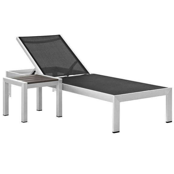 Modern Contemporary Urban Design Outdoor Patio Balcony Chaise Lounge Chair and Side Table set, Black, Aluminum