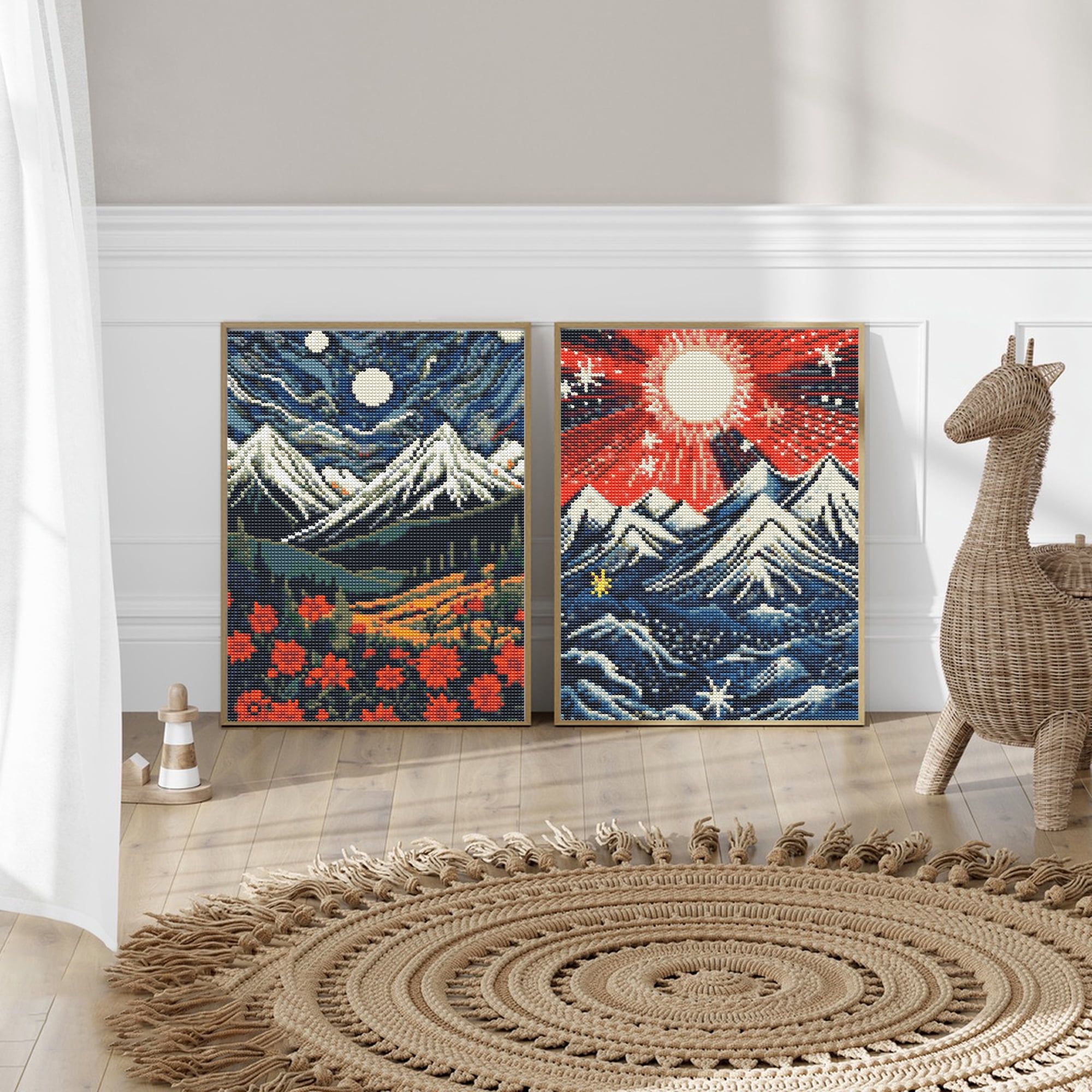 Mosaflare 4-Pack Diamond Art Painting Kits,Baroque Art Craft Kits,Full Round Drill,Home Wall and Relaxing 12"×16"