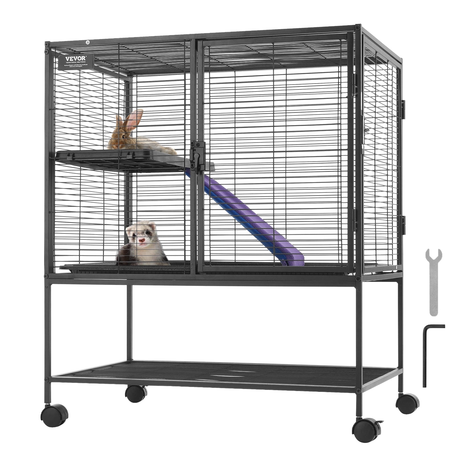 VEVOR 36" Rolling Metal Ferret Cage, Large 2-Tier Small Animal Cage with Ramps & Tray, Easy to Set up for Pet Rats, Hamster, Guinea Pig, Chinchilla, Squirrel, Hedgehogs, Bunny
