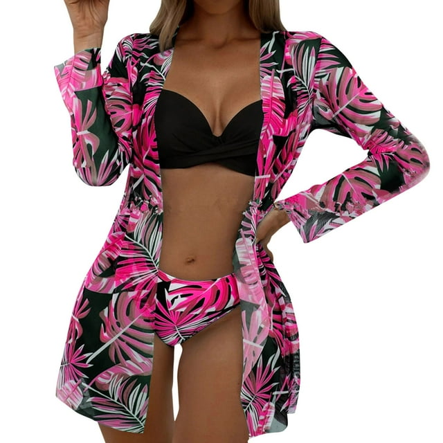MKLEKYY Trajes De Baño Hombre Natacion Women High Waist Bikinis 2023 Sexy 3 Piece Bikini Set Cover Up Swimsuit For Women Long Sleeve Push Up Swimwear Beach Wear Bathing Suit