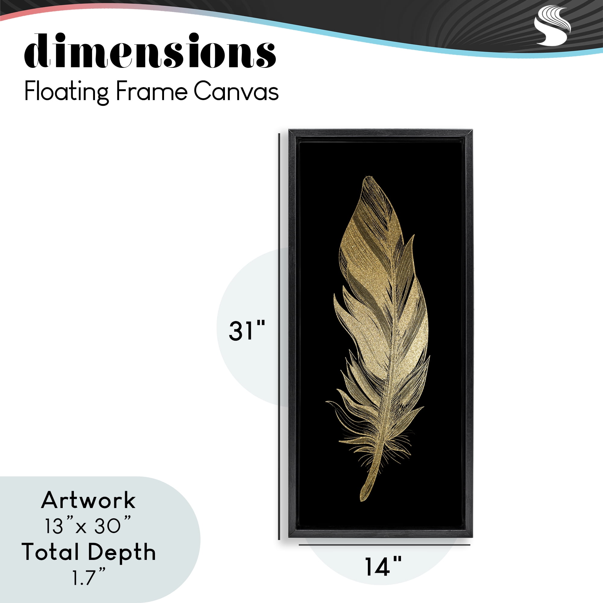 Glam Lined Feather Black Framed Floater Canvas Wall Art, design by Kim Allen