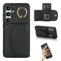 for Samsung Galaxy S25 Plus Wallet Case with Card Holder Women Men, Flip PU Leather Kickstand Shockproof Protective Phone Cover Magnetic Clasp 360 Rotation Ring Stand for Samsung S25 Plus, Black