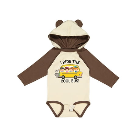 

Inktastic I Ride the Cool Bus with Yellow School Bus and Kids Gift Baby Boy or Baby Girl Long Sleeve Bodysuit