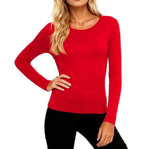 GrmtClth Long Sleeve Underscrub for Women Lounge Crew Neck Scrubs Undershirts Soft Comfy Layering Top for Nurse Red S