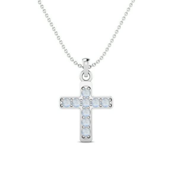 3mm Round Moonstone 925 Sterling Silver Holy Cross Women Pendant Necklace Jewelry