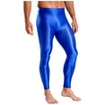 thumbnail image 3 of YiZYiF Men's Shiny Oil Leggings High Waist Stretchy Compression Pants Glossy Gym Fitness Underpants Royal Blue L, 3 of 7