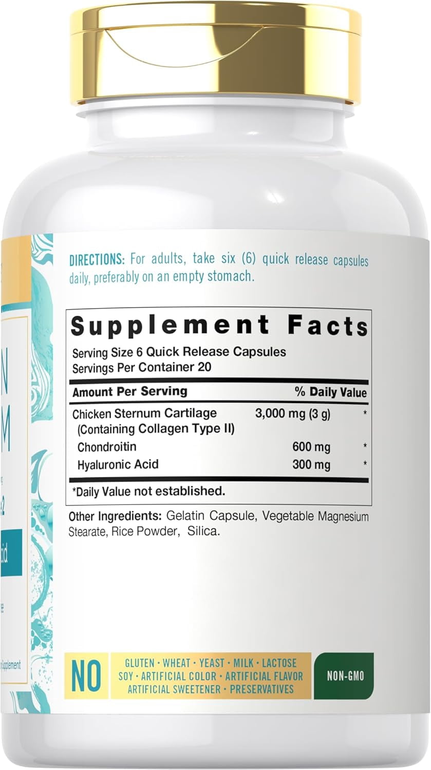 Chicken Sternum Cartilage Collagen | Type II 3000mg | 120 Capsules | by Carlyle