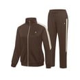 thumbnail image 2 of Women's 2Pc Full Zip Tracksuit, 4 Way Stretch with Reflective Stripes & Zipper Pockets for Golf Running Gym Dark Brown M, 2 of 8