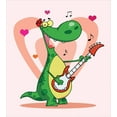 thumbnail image 3 of Guitar Duvet Cover Set, Cartoon Style Happy Dinosaur Playing an Instrument Romantic Hearts on the Back, Decorative 2 Piece Bedding Set with 1 Pillow Shams, Twin Size, Rose Multicolor, by Ambesonne, 3 of 3