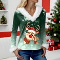 thumbnail image 5 of Rotm Christmas Tops for Women Fall T Shirts Christmas Snowflake Graphic Tee Tops Long Sleeve V Neck Plush Trim Pullover(Dark Green,S), 5 of 5