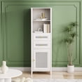 thumbnail image 2 of EUROCO 63" Storage Cabinet with Rattan Door,Boho Style Slim Tall Cabinet,Mid Century Modern Tower Cabinet,Country Style Freestanding Organizer with Metal Handles,White, 2 of 5