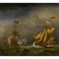 thumbnail image 2 of Circle of Willem van de Velde the Younger 16x15 Black Ornate Wood Framed Double Matted Museum Art Print Titled - An English Man-o--War Saluting an English Royal Yacht,&nbsp;In&nbsp;Choppy Seas, 2 of 5