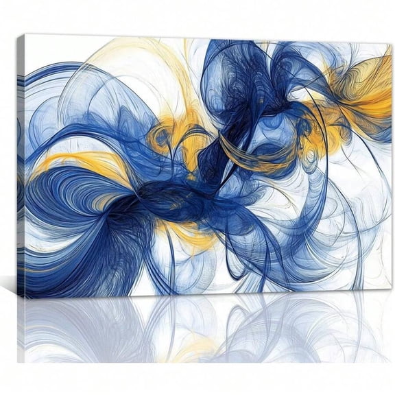 1 Piece Abstract Canvas Wall Painting, Blue And Gold Color Scheme Aesthetic Art Print Poster With Frame, Suitable For Contemporary Living Rooms, Bathrooms, Bedrooms, Hotels, Apartments, Farmhouses,