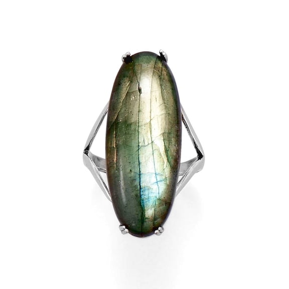 925 Sterling Silver Large Oval Labradorite Ring Band 2mm Wide Shaped in Center Stone 30mm X 12m Ring for Women and Men