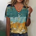 thumbnail image 1 of Fiudx Ofertas Flash Del Día Camiseta de Manga Corta con Cuello En V y Botones Estampados Informales de Verano para Mujer, 1 of 5