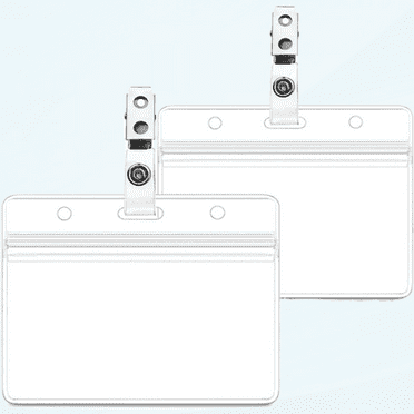 Waterproof Horizontal ID Badge Holder Horizontal Clear PVC Name Holder Tags with Badge Clip Straps (2 Pack,Horizontal)