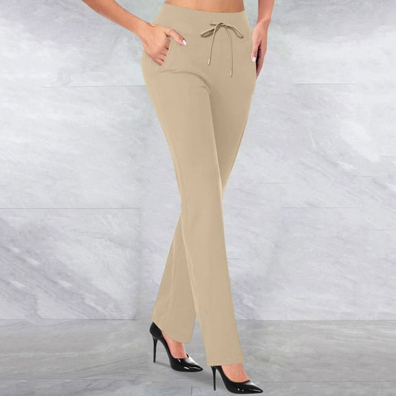 Delayuji Fleece Lined Yoga Pants Womens Flare Leggings with Pockets Yoga Pants High Waisted Bottoms Comfy Workout Business Trousers 2025 Womens Yoga Pants Brown Xl