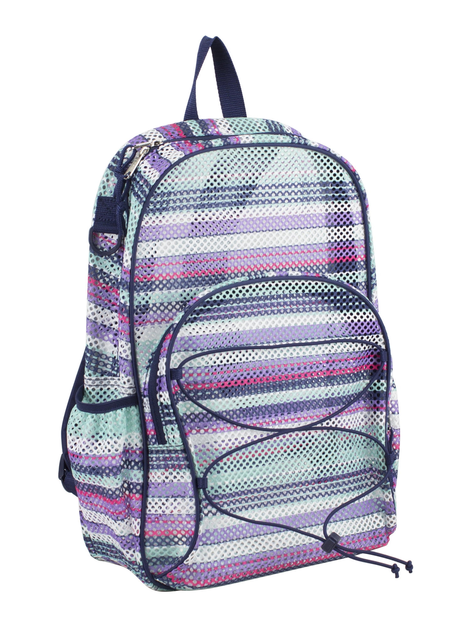 Blue/Candy Stripe Eastsport Mesh Bungee Backpack With Padded Shoulder Straps 