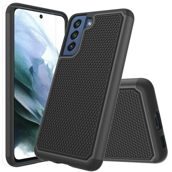 for Samsung Galaxy S21 FE 5G (NOT FIT S21 5G) with Tempered Glass Case Phone Case Shock Proof Edges Hybrid Hard Back Slim Bumper Cover