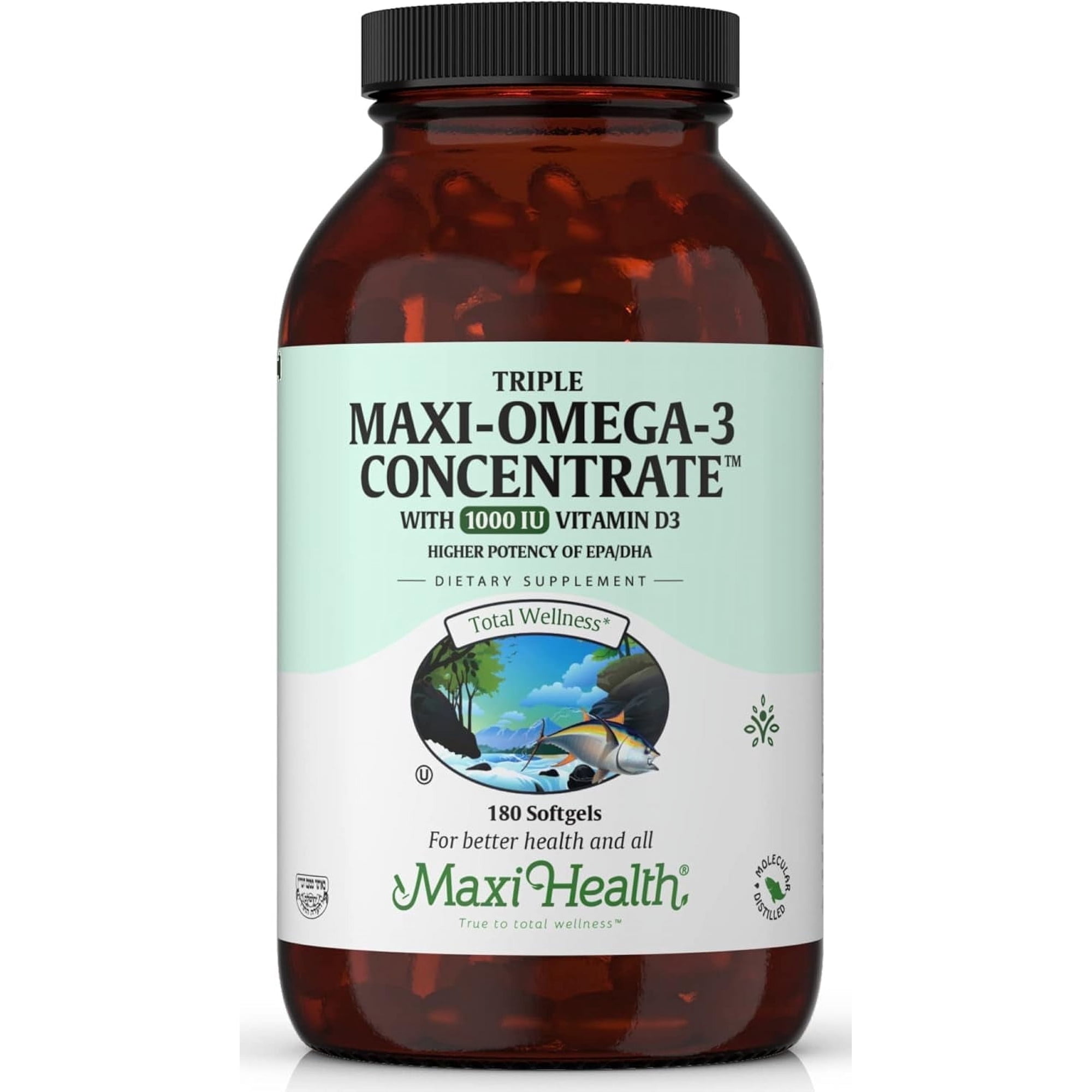 Maxi Health Triple Omega-3 – Heart, Brain & Joint Health Support – Fish Oil + Vitamin D3 – 180 Softgels