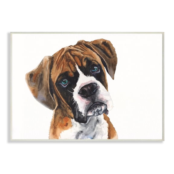 Stupell Industries Blue Eye Boxer Dog Pet Animal Watercolor Painting Wall Plaque Art by George Dyachenko