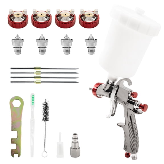 LVLP Gravity Feed Air Spray Gun Kit with 600ml Reusable Plastic Cup, 1.3/1.5/1.7/2.0mm Nozzle Sets, Professional Automotive Paint Spray Gun, Adjustable Pattern & Air Flow