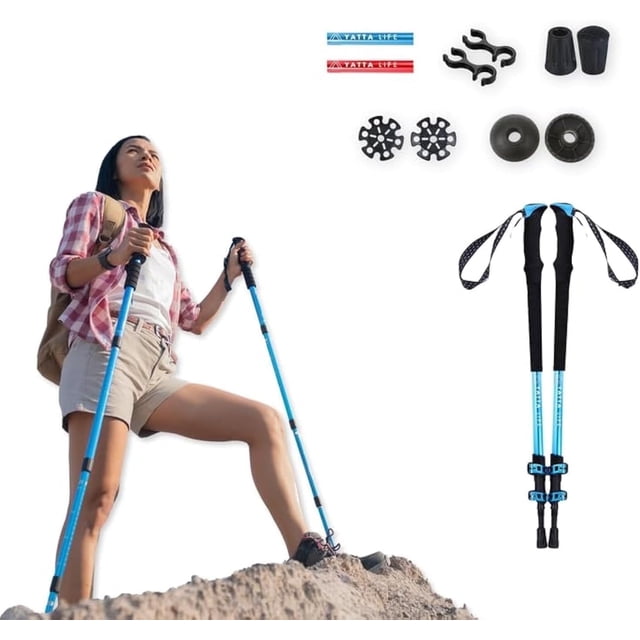 Yatta Life Bâtons de Randonnée Pro Adventure pour Randonnée, Bâtons de Marche pour Voyage avec Poignée Eva, Bleu
