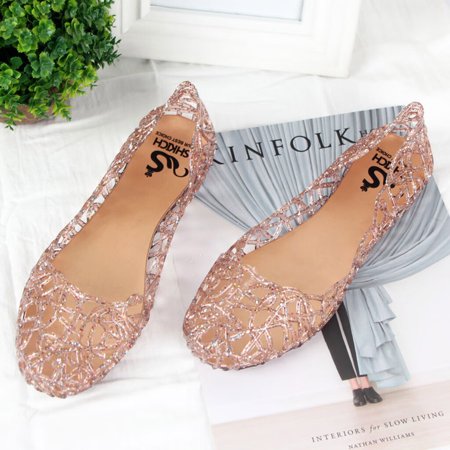 

LBS Women s Summer Beach Jelly Sandals Slip On Flats Hollow Casual Breathable Pumps