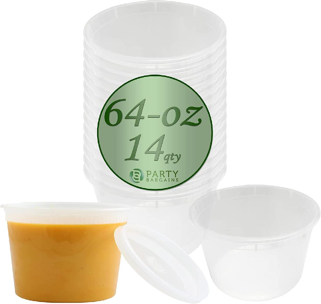 64 oz Deli Containers with Lids [14 Count] Half Gallon Round Clear