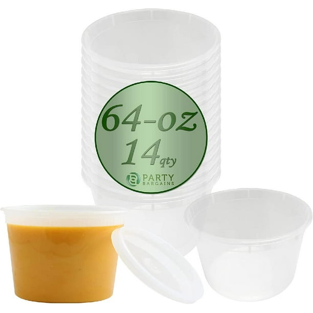 64 oz Deli Containers with Lids [14 Count] Half Gallon Round Clear
