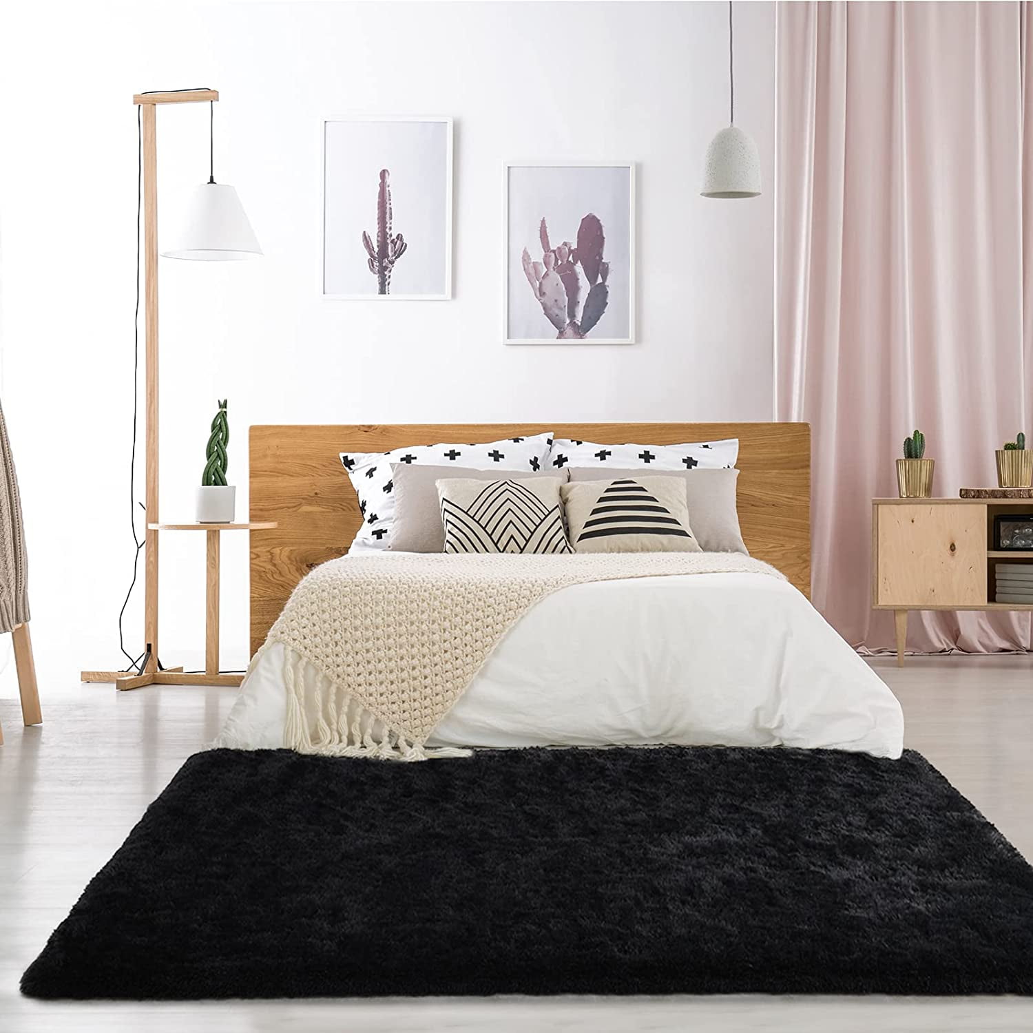 Softlife Super Soft Shaggy Area Rugs For Living Room Fluffy Carpets For Bedroom Home Decor,5.3'X7.5',Black