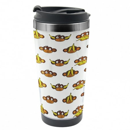 

Nursery Travel Mug Funny Monkeys Bananas Steel Thermal Cup 16 oz by Ambesonne