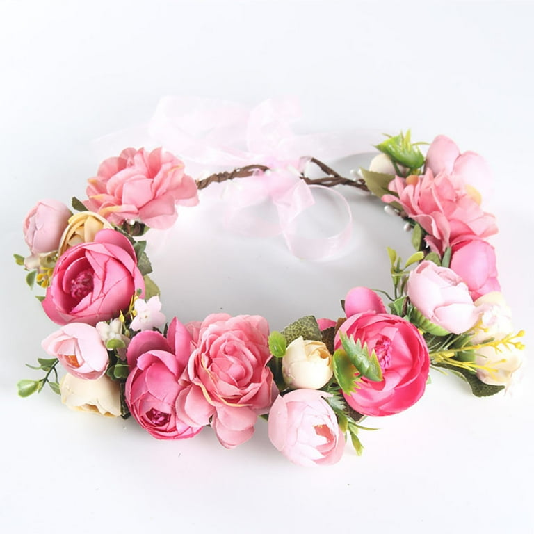 Couronne De Fleurs Tête Avec Roses – Serre-tête Bohème Pour Mariage, Accessoire Cheveux Femme, élastique Et Coloré
